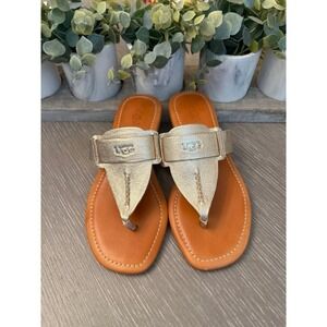 UGG Gaila leather thong sandals in a gold/tan metallic color size 5